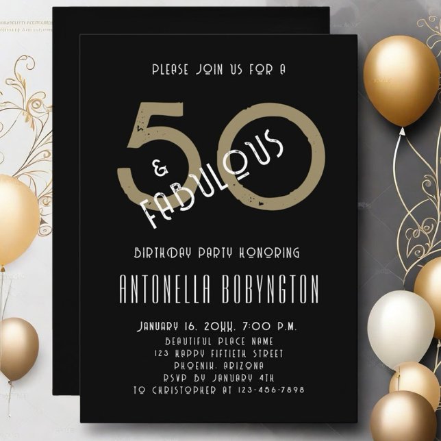 50 fabulous black white gold birthday celebration  invitation (Creator Uploaded)