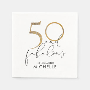 50 & Fabulous Black White Gold Personalised Napkin