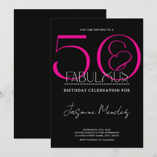 50 & Fabulous Black White Pink Elegant Birthday Invitation