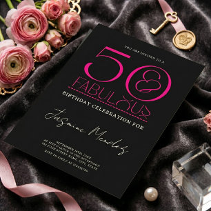 50 & Fabulous Black White Pink Elegant Birthday  Invitation