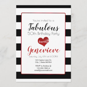 50 & Fabulous   Black & White Stripes Birthday Invitation