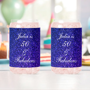 50 Fabulous Blue Glitter Birthday Gift Favor Set Can Glass