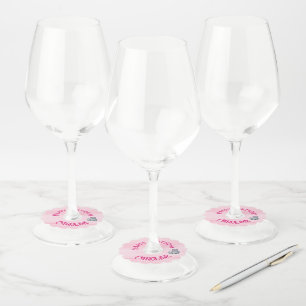 50 & Fabulous Cat, Pink and Grey, 50th Birthday Wine Glass Tag