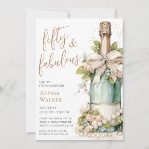 50 & Fabulous Champagne Bottle Surprise Birthday Invitation