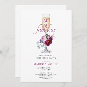 50 Fabulous Champagne Floral Birthday Invitation