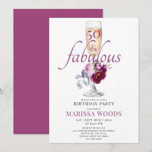 50 Fabulous Champagne Floral Birthday Invitation