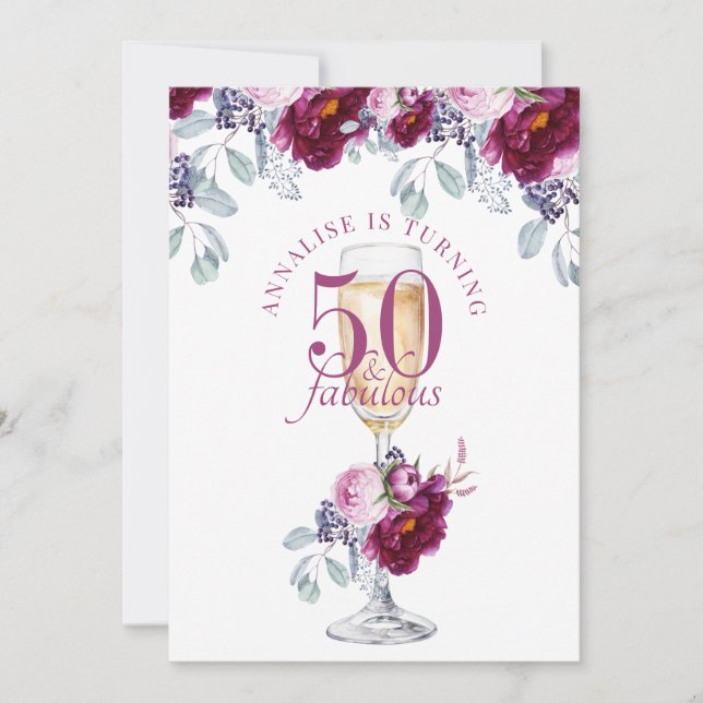 50 Fabulous Champagne Floral Birthday Invitation (Front)