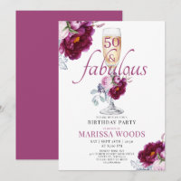 50 Fabulous Champagne Floral Birthday Invitation