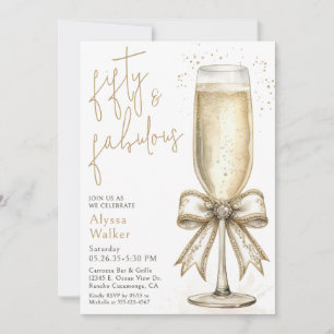 50 & Fabulous Champagne Glass 50th Birthday Invitation