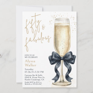 50 & Fabulous Champagne Glass 50th Birthday Invitation