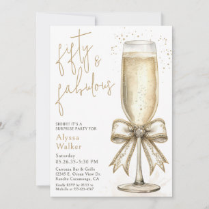 50 & Fabulous Champagne Glass Surprise Birthday Invitation