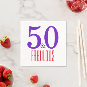 50 & Fabulous Chic Feminine Birthday Typography Napkin