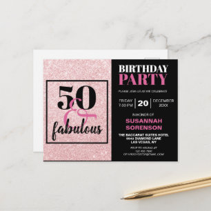 50 & Fabulous Chic PInk Glitter Birthday Party Postcard