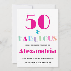 50 & Fabulous Colorful Modern Birthday Invitation