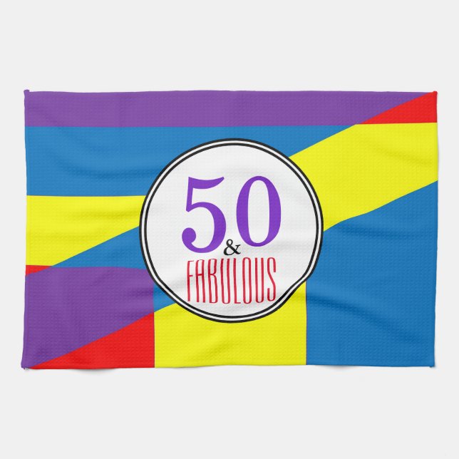 50 & Fabulous Colourful Tea Towel (Horizontal)