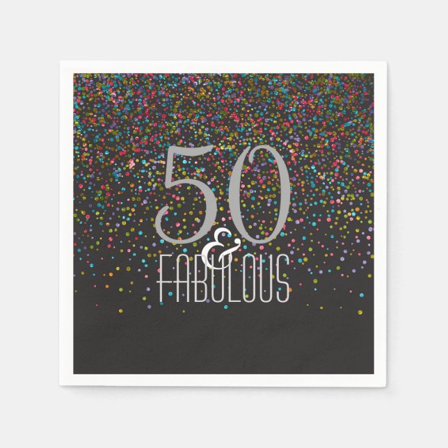50 & Fabulous Confetti Dots Elegant 50th Birthday Napkin (Front)