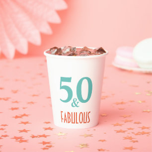 50 & Fabulous coral and mint green retro Paper cup