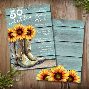 50 & Fabulous Cowgirl Sunflower 50th Birthday Invitation