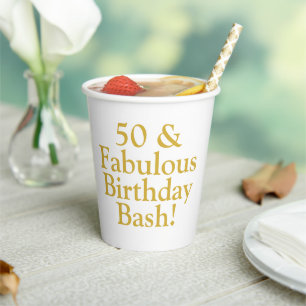 50 & Fabulous Customisable Gold Paper Cups