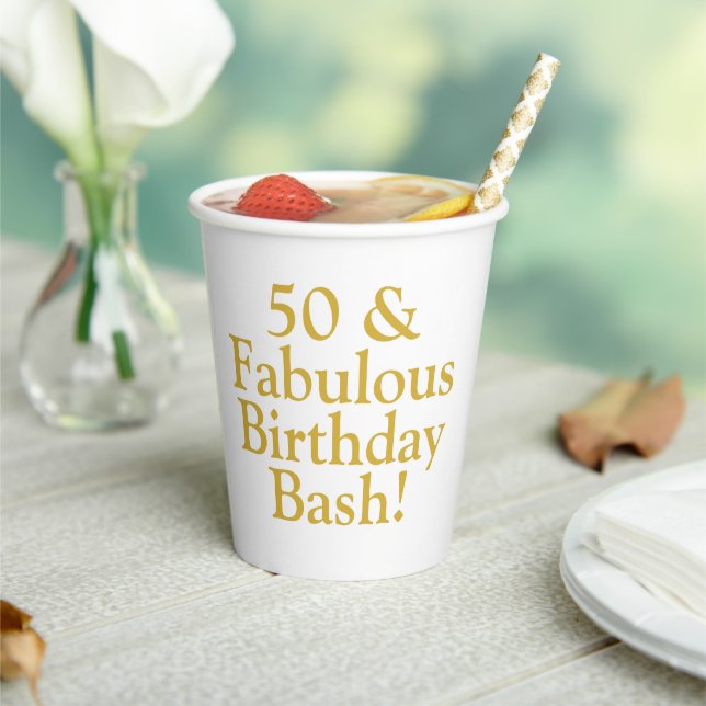 50 & Fabulous Customisable Gold Paper Cups (Insitu)