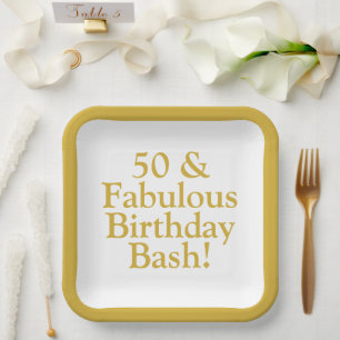 50 & Fabulous Customisable Gold Paper Plates