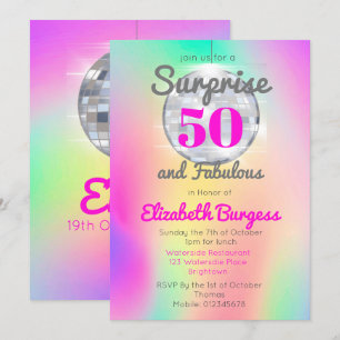 50 Fabulous Disco Tie Dye Pink Chic Birthday  Invitation