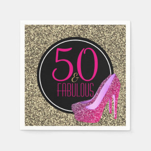 50 & Fabulous   Elegant 50th Birthday High Heels Napkin