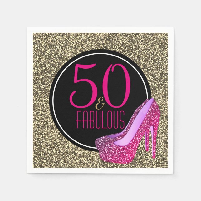 50 & Fabulous | Elegant 50th Birthday High Heels Napkin (Front)