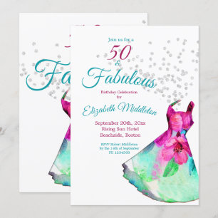 50 Fabulous Elegant Glitter Floral Dress Birthday Invitation