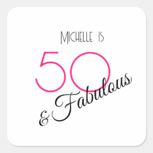 50 & Fabulous Elegant Hot Red and Black Retro Square Sticker