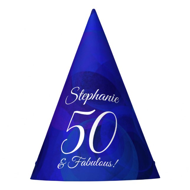 50 & Fabulous Elegant Royal Blue Birthday Party Hat (Front)