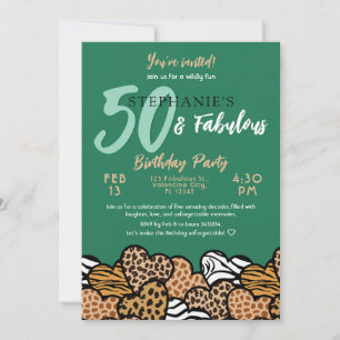 50 & Fabulous Emerald Wild Hearts Fifty Birthday Invitation