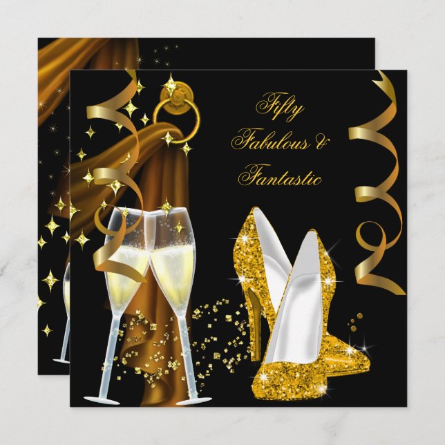 50 Fabulous & Fantastic Golden Champagne Party Invitation (Front/Back)