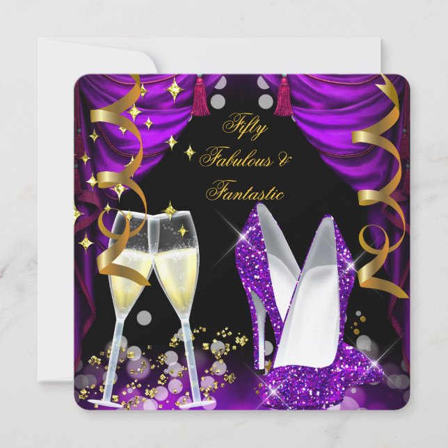 50 Fabulous & Fantastic Purple Champagne Party Invitation (Front)