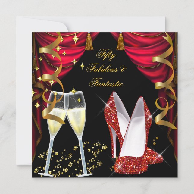 50 Fabulous & Fantastic Red Champagne Party Invitation (Front)