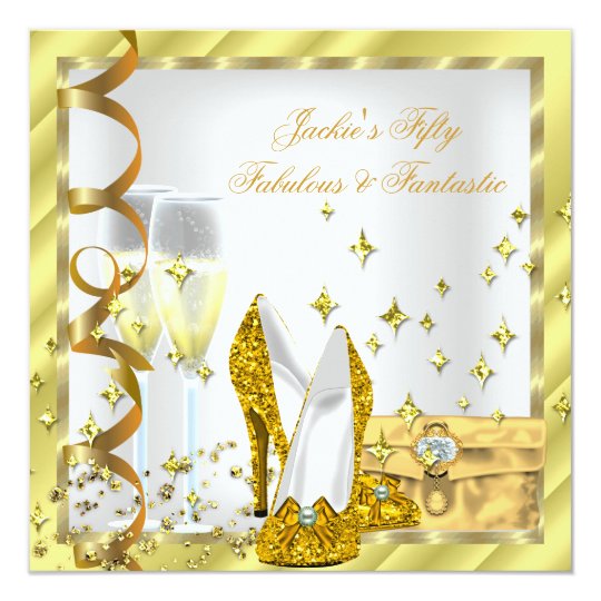 50 & Fabulous Fantastic White Yellow Gold Birthday Card