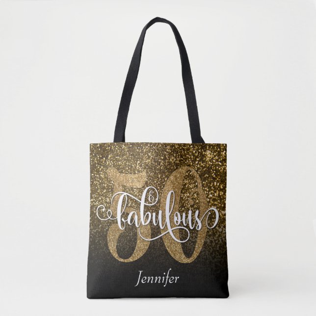 50 & Fabulous Faux Glitter/Black Ombre Tote Bag (Front)
