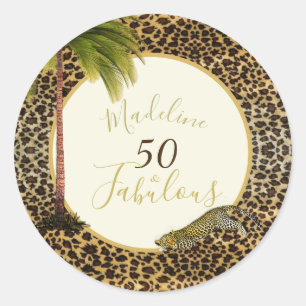 50 Fabulous Fiftieth Wild Leopard Print Birthday Classic Round Sticker