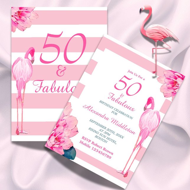 50 Fabulous Flamingo Pink Floral Chic Birthday Invitation (Creator Uploaded)