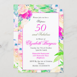 50 Fabulous Floral Rose Pink Chic Birthday Invitation