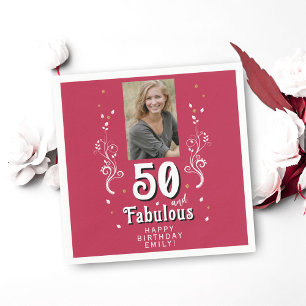 50 & Fabulous Foliage Magenta 50th Birthday Photo Napkin