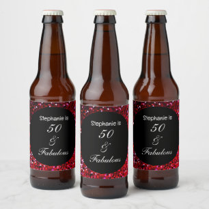50 Fabulous Glitter Birthday Burgundy Red Pink Beer Bottle Label