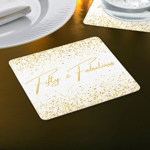 50 & Fabulous Glitter Birthday Party Square Paper Coaster