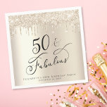 50 Fabulous Glitter Champagne Gold Personalised Napkin<br><div class="desc">Elegant and chic personalised 50th birthday party napkins featuring "50 & Fabulous" written in stylish script against a champagne gold faux foil background,  with gold faux glitter dripping from the top. You can personalise with her name and date of the party.</div>