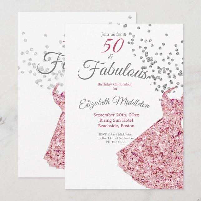 50 Fabulous Glitter Elegant Cocktail Dress Party Invitation (Front/Back)