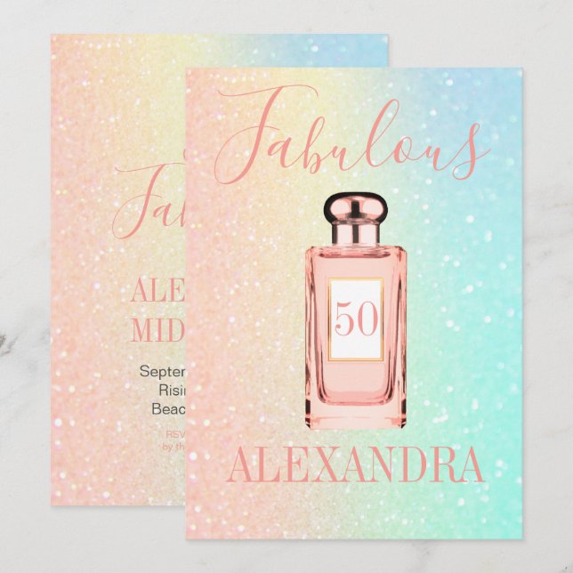 50 Fabulous Glitter French Chic Perfume Monogram Invitation (Front/Back)