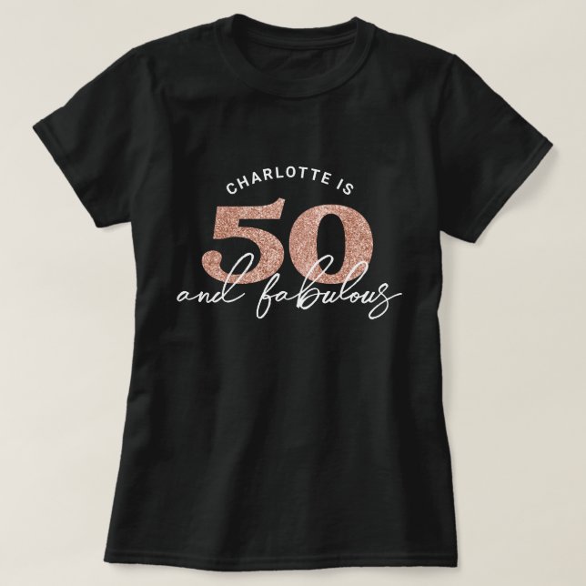 50 Fabulous Glitter Personalised Birthday Party T-Shirt (Design Front)