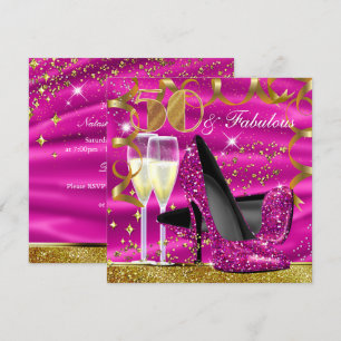 50 Fabulous Glitter Pink Gold Birthday Invite