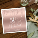 50 Fabulous Glitter Rose Gold Birthday Party Napkin<br><div class="desc">Elegant and chic personalised 50th birthday party napkins featuring "50 & Fabulous" written in a pretty white script against a rose gold background,  with rose gold faux glitter dripping from the top. You can personalise with her name and date of the party.</div>