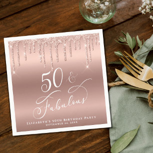 50 Fabulous Glitter Rose Gold Birthday Party Napkin